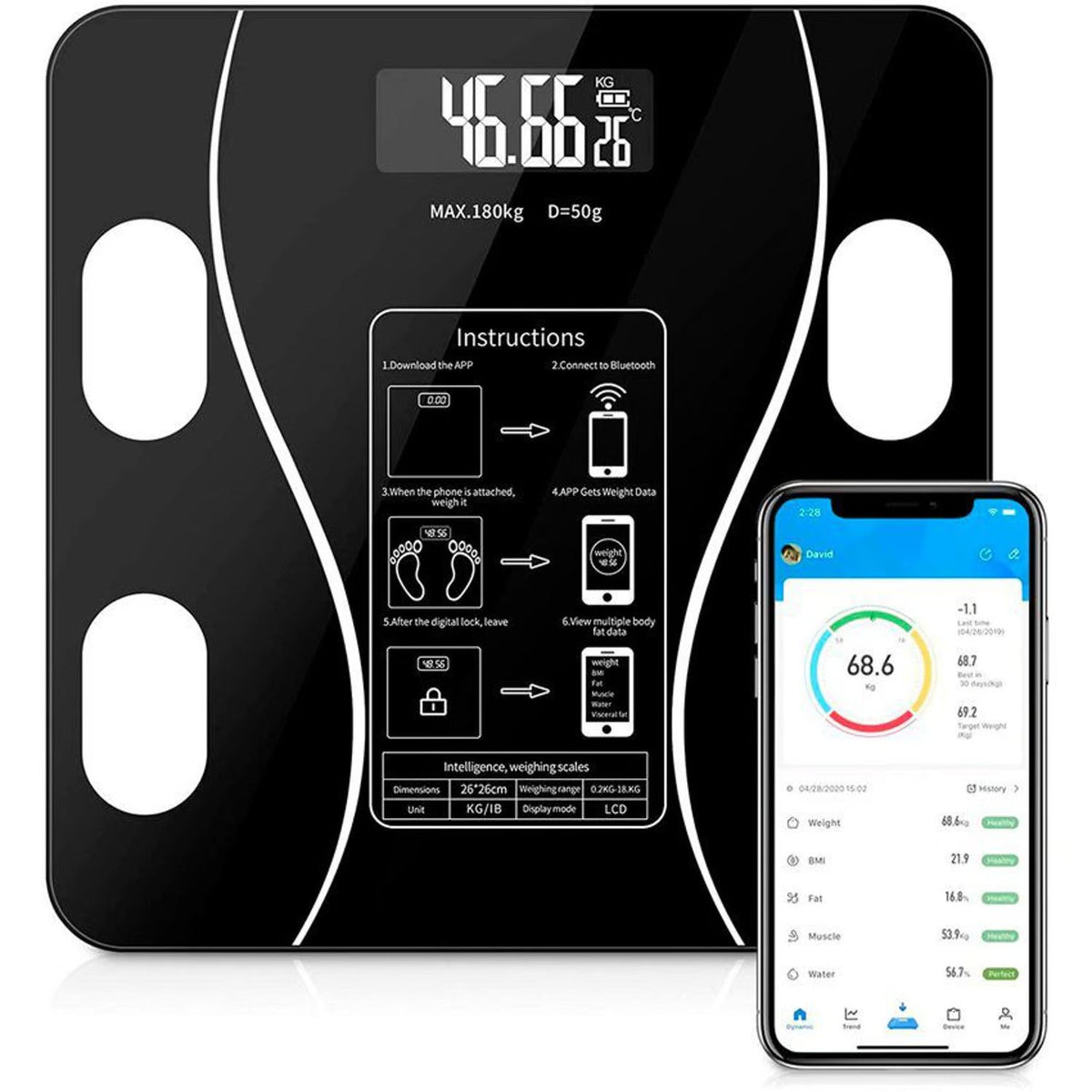 Bascula Inteligente Pesa Bluetooth Vidri
